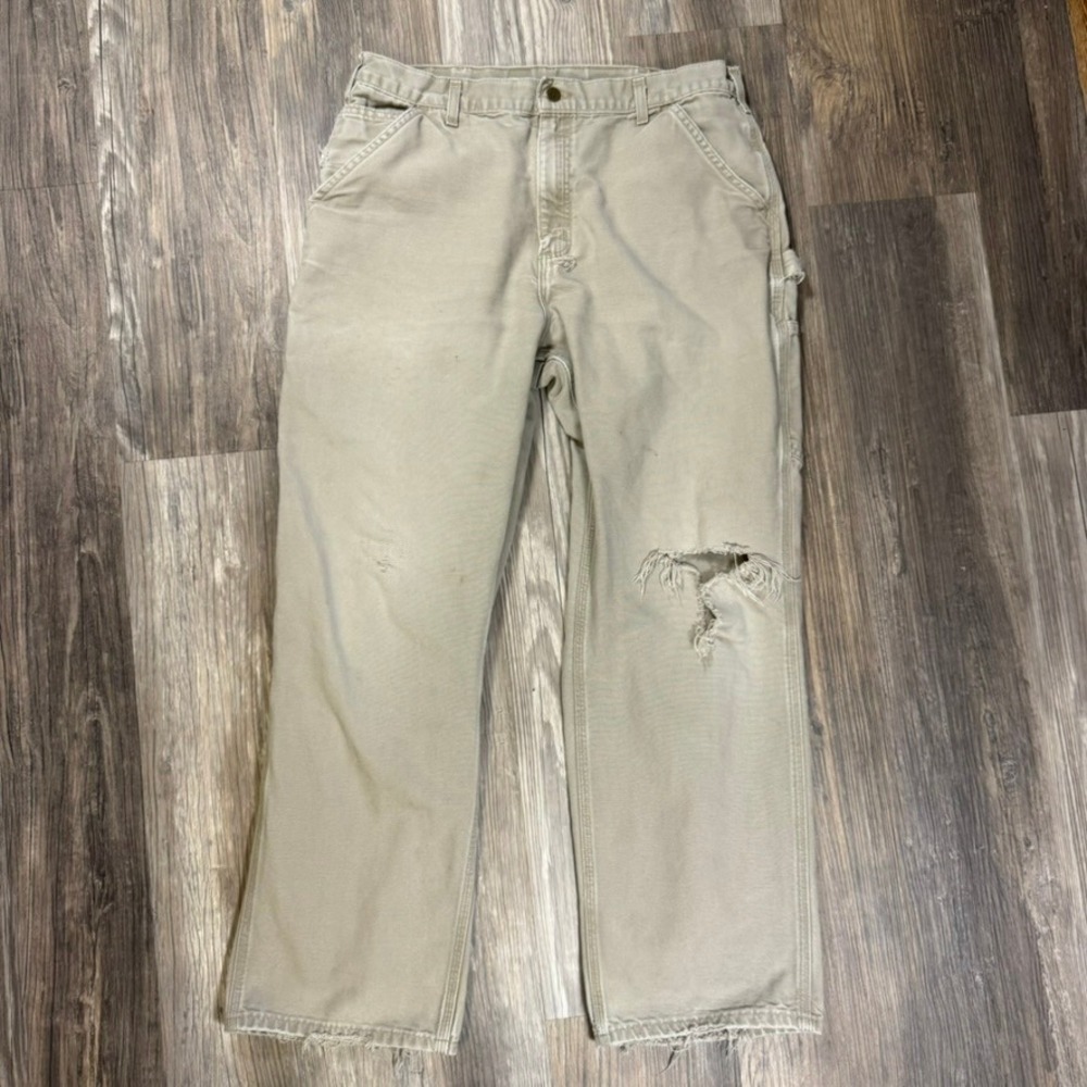 Carhartt B11 DES Carpenter Pants Men 36x32 Thrashed Duck Canvas Dungaree Vintage